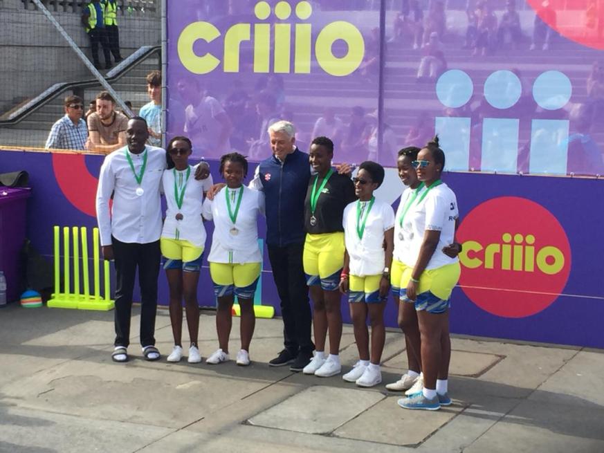 Rwanda's Criiio team pose with their medals after beating England. (Courtesy photos)