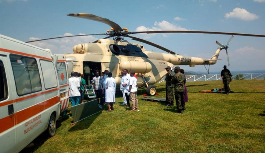 Eleven people died and many others were injured on July 16, 2019. RDF air rescue team transfer patients to King Faisal Hospital. Courtesy