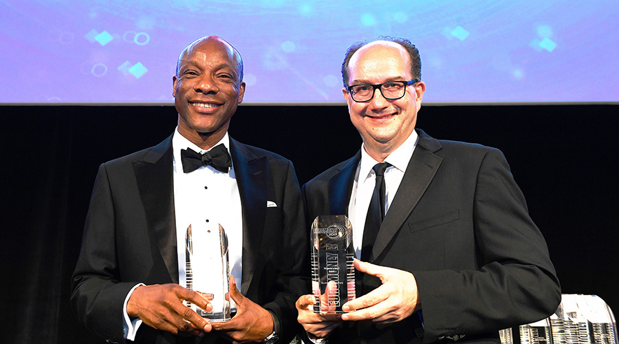 Segun Agbaje, CEO GTBank receiving the awards for Africau2019s Best Bank and Nigeriau2019s Best from Clive Horwood, Editor Euromoney Magazine at the Euromoney Awards.