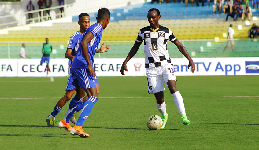 Midfielder Mohamed Mushimiyimana (with the ball), who joined APR from archrivals Police last month, is likely to start against AS Maniema. Courtesy.