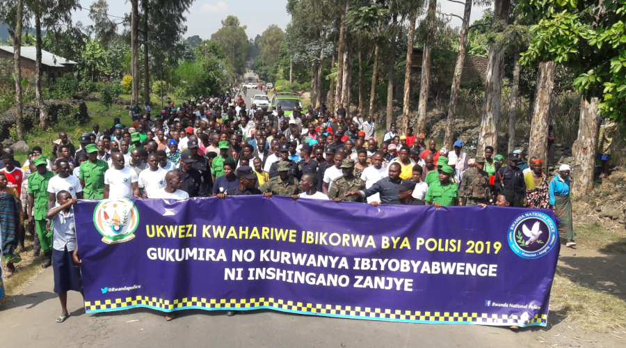 Participants engage in a march against drugs near Cyanika Border in Burera District. / Courtesy