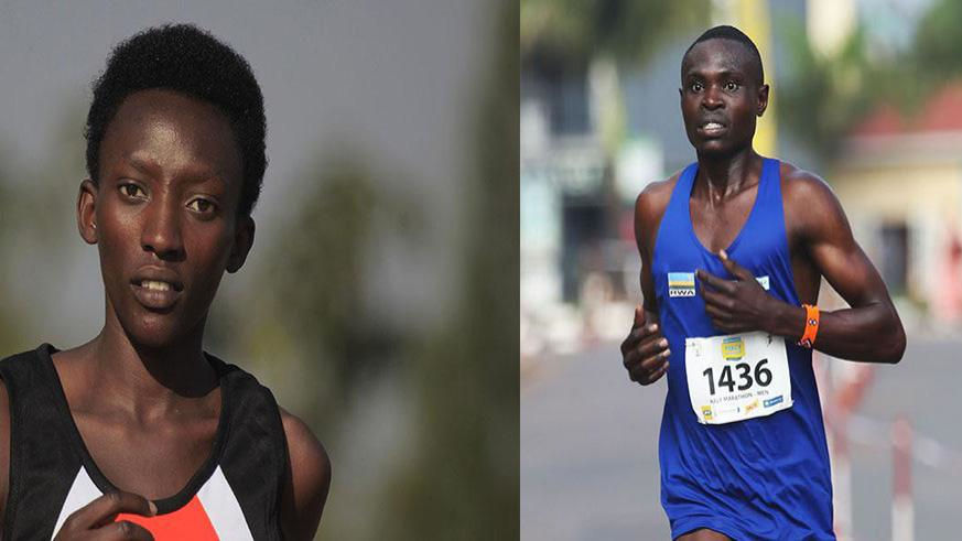 Marthe Yankurije (L) and Noel Hitimana are part of the athletics trio, along with Felicien Muhitira (not in the photo), who flew to Japan Sunday night. / File