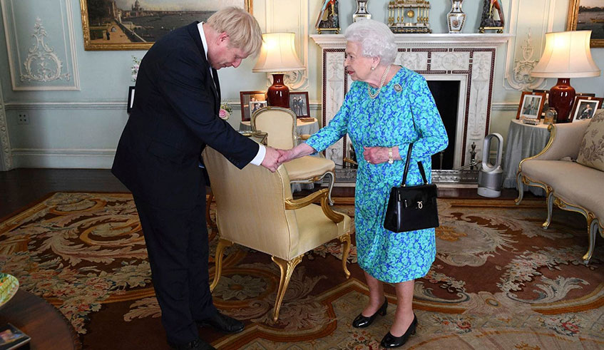 Prime Minister Boris Johnson meets Queen Elizabeth at Buckingham Palace in London yesterday. The Queen invited the new British premier to form government, moments after his predecessor Theresa May left Downing Street for the final time. In his inaugural speech, Johnson vowed to lead the UK out of the European Union come October 31. Courtesy.