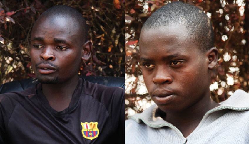 Joseph Nzabonimpa (left) and Fiston Irakiza speak to journalists yesterday.