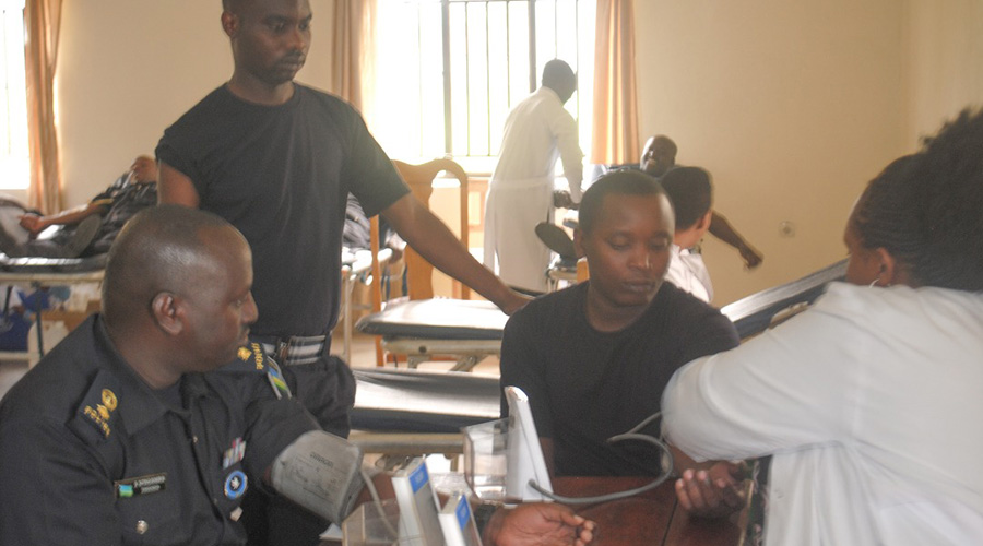 Police officers from NPC during the blood donation exercise that was organised as part of the Police Month. / Courtesy
