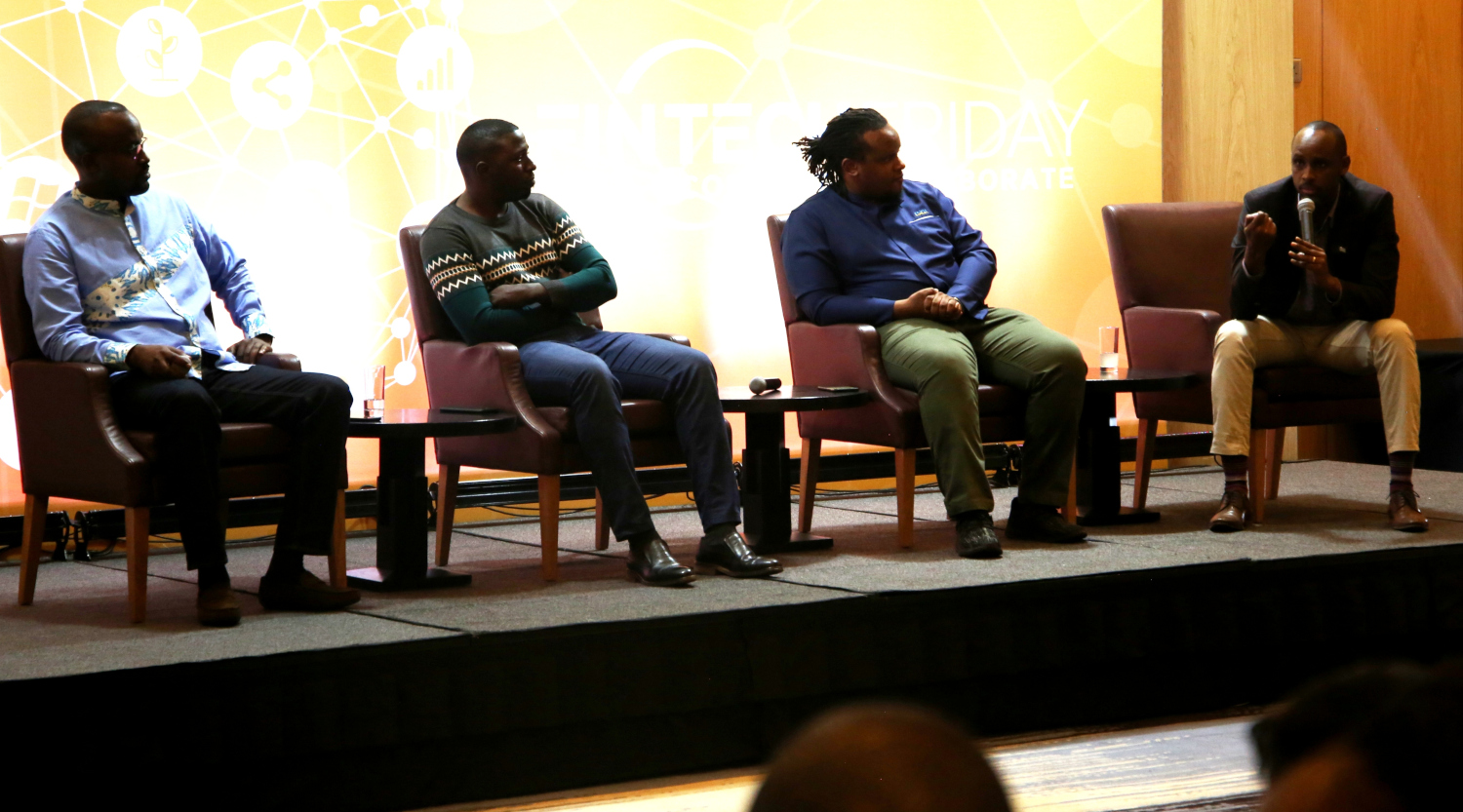 L-R: CEO of R-switch, Jean-Claude Gaga, Fiacre Mushimire, a senior manager at RURA,  Innocent Kaneza, a consultant of ESICIA Ltd, Innocent Muhizi, CEO of RISA during a panel discussion on  interoperability. / Craish Bahizi