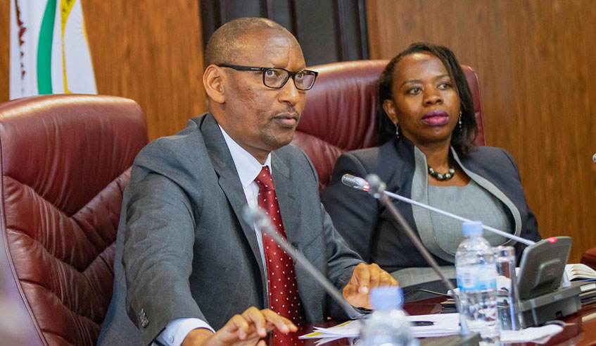 John Rwangonbwa, the Governor of the National Bank of Rwanda (BNR) and Monique Nsanzabaganwa during a recent press conference in Kigali. Emmanuel Kwizera.