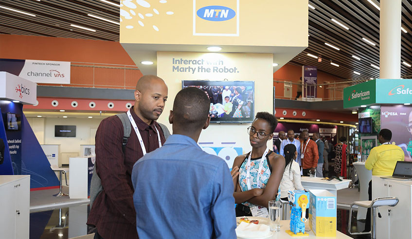 MTN Rwanda during an exhibition at GSMA Mobile 360 Africa conference in Kigali on July 17, 2019. MTN Rwandau2019s performance in 2018 revenues growing by 21.6 per cent to Rwf102.8 billion. Emmanuel Kwizera