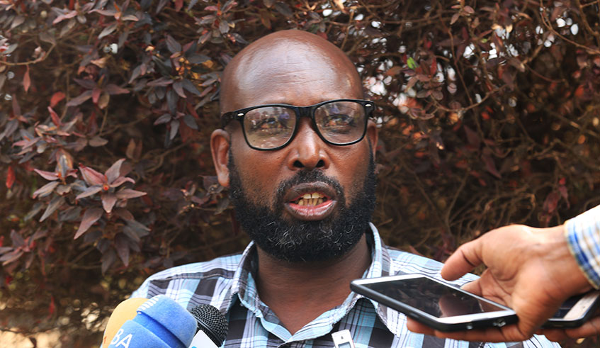 Rugorotsi speaks to the media in Kigali yesterday. Courtesy.