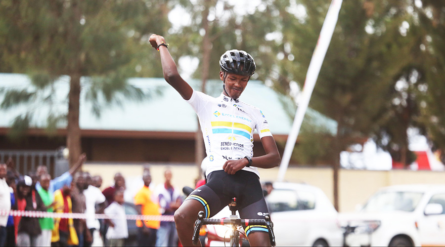 Benediction Excel Energyu2019s Yves Nkurunziza celebrates after winning the Tour de Kigali yesterday. / Sam Ngendahimana