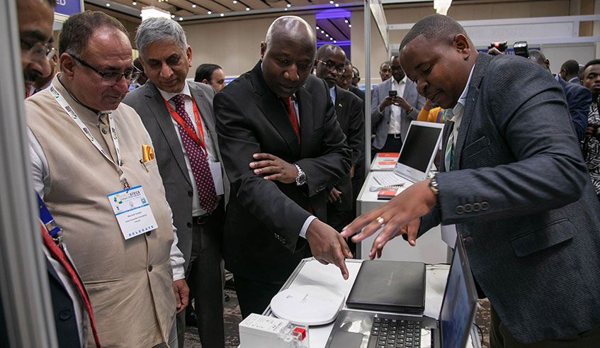 Prime Minister Edouard Ngirente tours the  India-Africa ICT expo in Kigali yesterday. Emmanuel Kwizera.