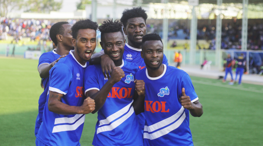 Rayon Sports players celebrate their victory in Peace Cup game against Gicumbi FC at Kigali Stadium. / Sam Ngendahimana