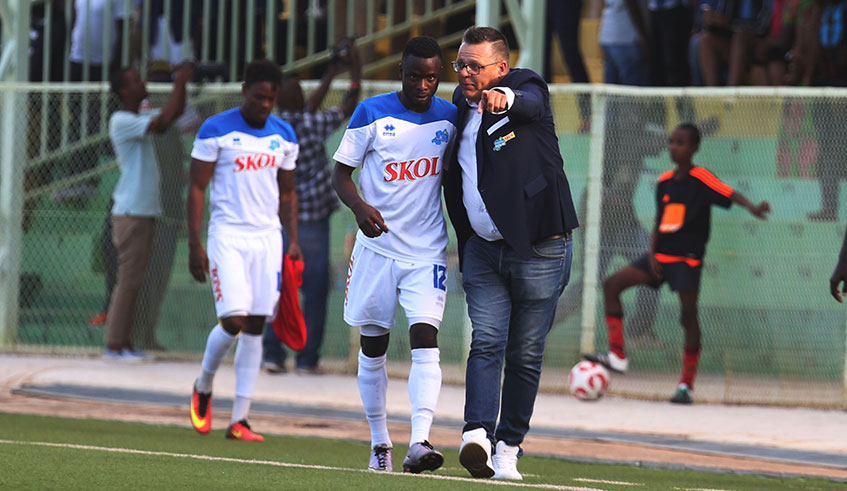 Former Rayon Sports head  coach Ivan Minnaertu2019s instructions during the league match against AS Kigali at Kigali Stadium. Sam Ngendahimana.