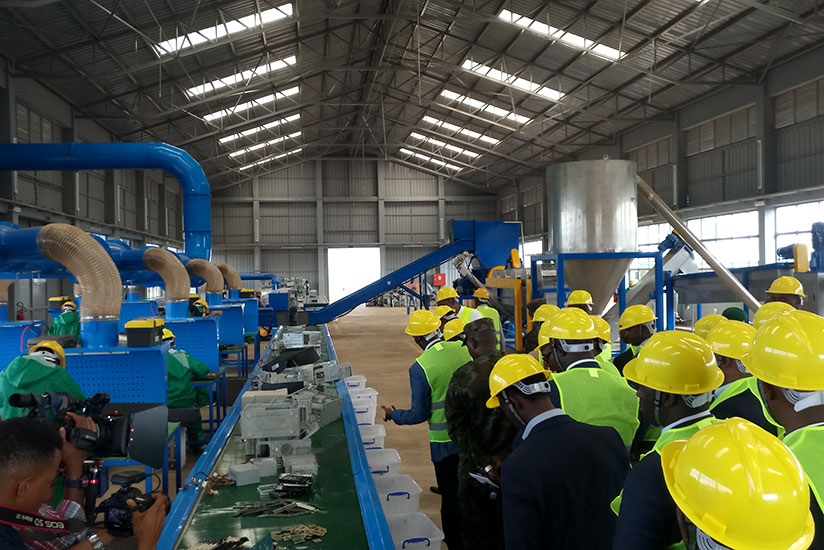 Officials tour E-waste recycling and dismantling plant in Bugesera. / File