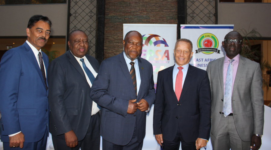 The East African Business Council Thursday re-elected Nicholas Nesbitt (second right) from Kenya as Chairman, during the 20th EABC Annual General Meeting (AGM) held in Nairobi, Kenya. / Courtesy