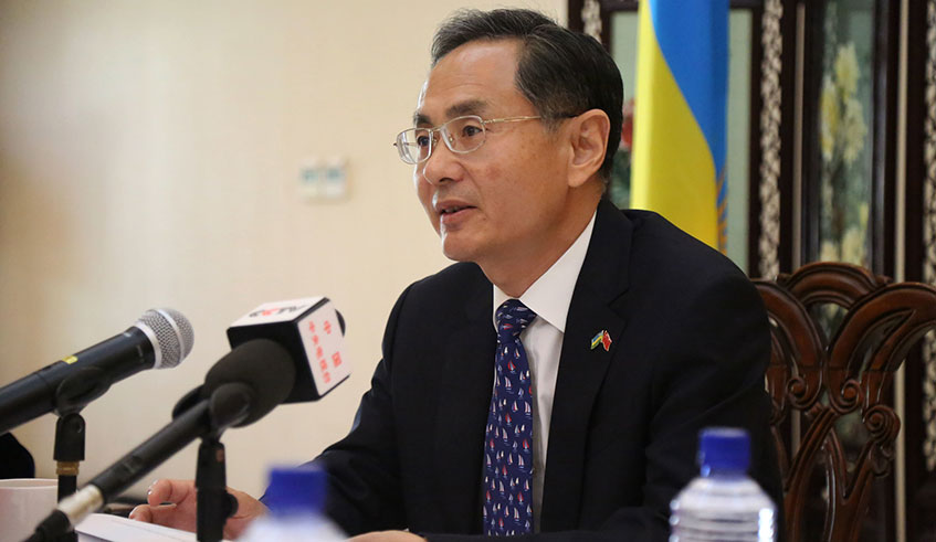 Amb. Rao Hongwei, the Chinese envoy to Rwanda, during a news briefing in Kigali.  Sam Ngendahimana.