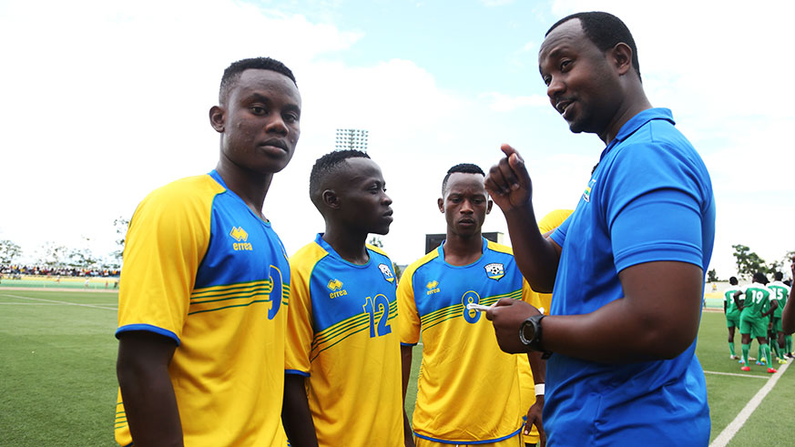 Amavubi head coach, Mashami gives instructions to his players ahead of a past game. Mashami has been in charge of the senior team since last year in August. File.