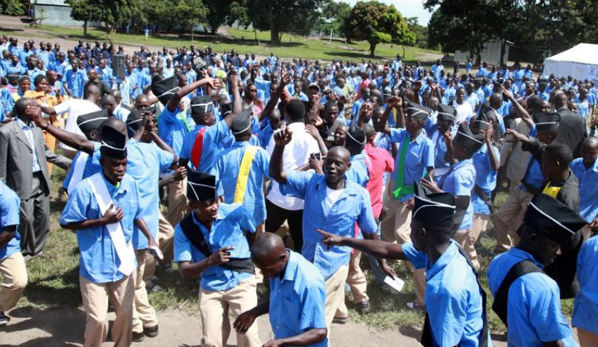 Parents celebrate with their children after a past graduation ceremony at Iwawa Rehabilitation and Vocational Skills Development Centre in Rutsiro District. File.