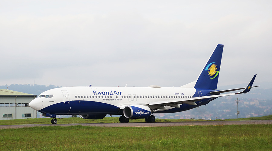 A Rwandair plane on the runway at Kigali International Airport recently. / Sam Ngendahimana