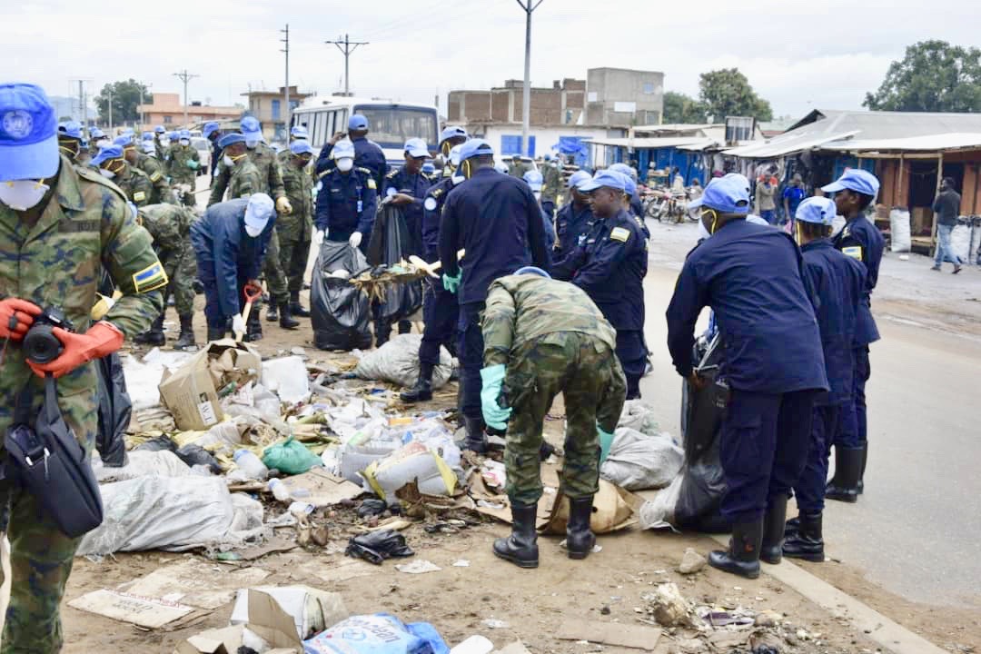 Rwandan peacekeepers in South Sudan during a communal cleaning exercise (Umuganda) in the capital Juba on Saturday. Held under the theme u201cMake Juba clean, safe, and healthy and preserve natural ecosystemu201d, the exercise was organised in partnership with Juba Town Council. / Courtesy