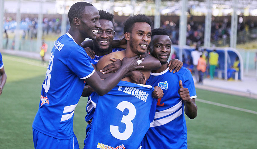 Rayon Sports players celebrate a goal in the past. File