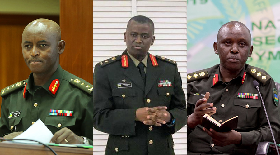 L-R: Maj Gen Emmanuel Bayingana, Brig Gen Vincent Nyakarundi, and Col Andrew Nyamvumba. / Courtesy