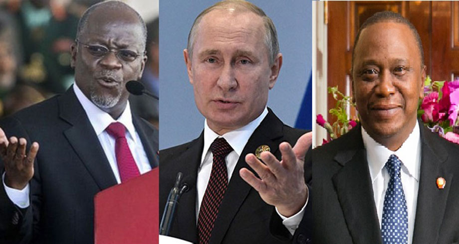 Presidents: (L-R) Magufuli, Putin and Kenyatta have all mourned the former Zimbabwean president. 