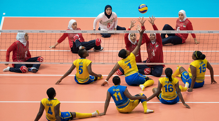 Rwanda, seen here against Iran, became the first African women sitting volleyball team to compete in Paralympic Games during the 2016 edition in Rio, Brazil. / Net