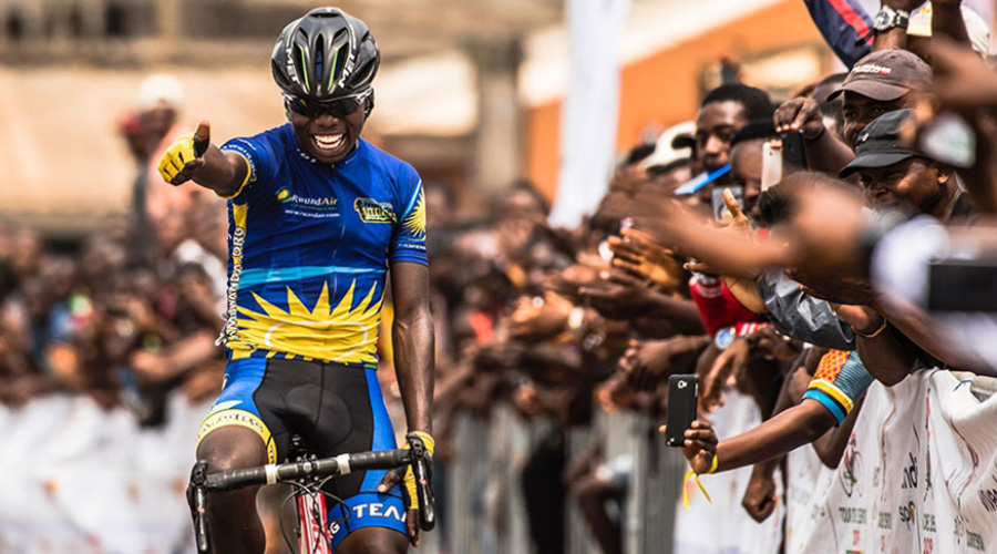 While making his debut in the All-Africa Games, Mou00efse Mugisha won two bronze medals last month. He is seen celebrating after winning a stage at the Tour de lu2019Espoir in Cameroon earlier this year. / File