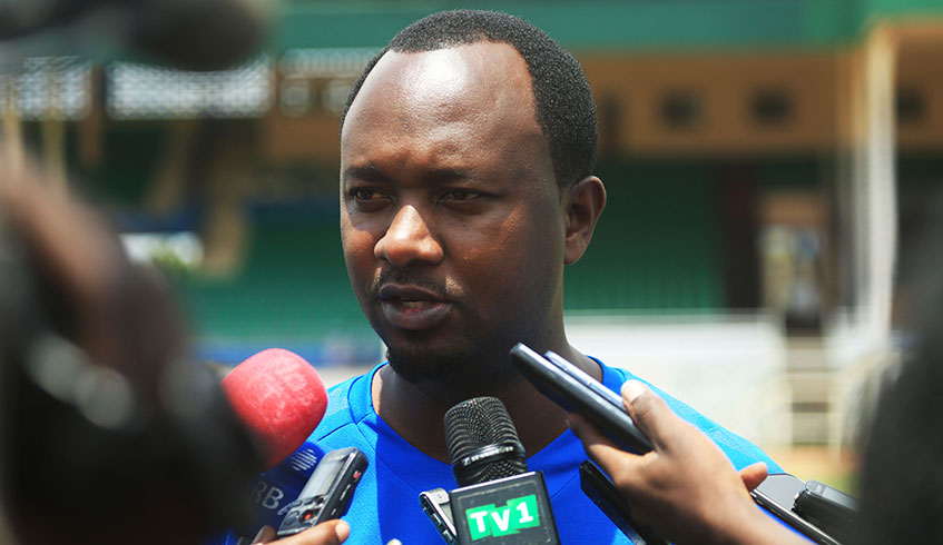 Amavubi head coach Vincent Mashami speaks to the media in Kigali. Sam Ngendahimana.
