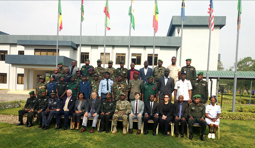 Participants of the United Nations (UN) staff officers course pose for a group photo at the Rwanda Peace Academy in Musanze District. Ru00e9gis Umurengezi 