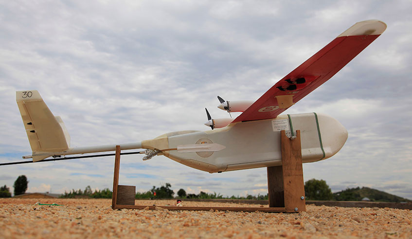 A drone lands in Muhanga District, Southern Province. Rwanda will host the African Drone Forum in February, next year. The meeting is expected to serve as a platform to demonstrate how drones can be used in different non-military operations, from cargo delivery to emergency response. File.