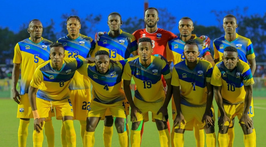 Of the 11 players that started against Seychelles on Tuesday, only three are eligible to feature in CHAN qualifiers since the rest play in foreign leagues. The three are, Emmanuel Imanishimwe (extreme right- standing row), goalkeeper Yves Kimenyi and Fitina Omborenga (#13). / Courtesy
