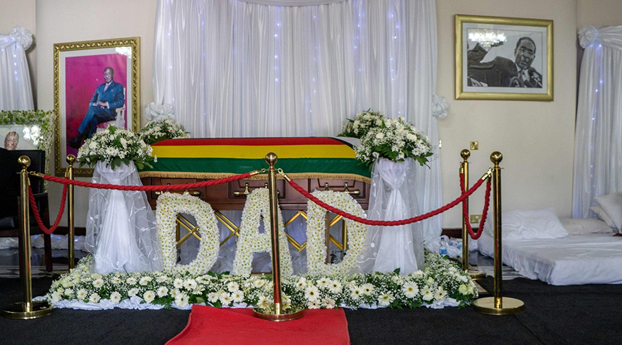 The body of late president Robert Mugabe lies in state at the familyu2019s residence in Harare. / Net photo