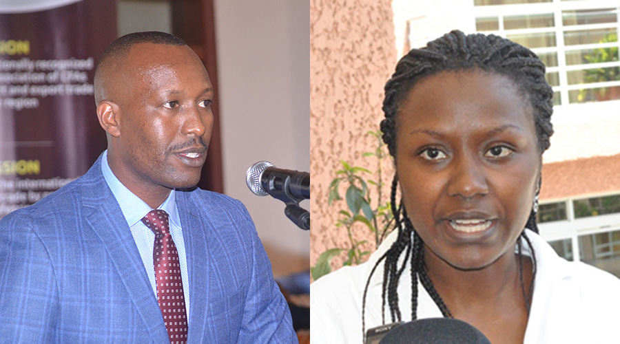 Fred Seka, the Chairperson of the Federation of East African Freight Forwarders Associations (left) and Dr Charity Wibabara, a visiting lecturer at the University of Rwandau2019s Centre for Conflict Management. / File and Net photos