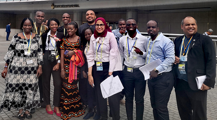 The author (3rd from right) was one of over 30 journalists who attended the TICAD7 conference in Yokohama City recently. / Courtesy