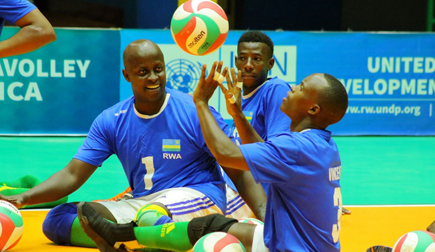 Dominique Bizimana (#1) is one of the long-serving players of the national sitting volleyball team. He was part of the team that competed at the 2012 London Paralympic Games. Courtesy.