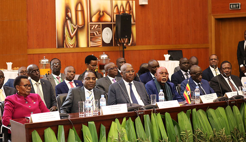 The Ugandan delegation during the first meeting of the ad hoc commission on the implementation of the Luanda MoU between Rwanda and Uganda in Kigali on Monday. Emmanuel Kwizera.