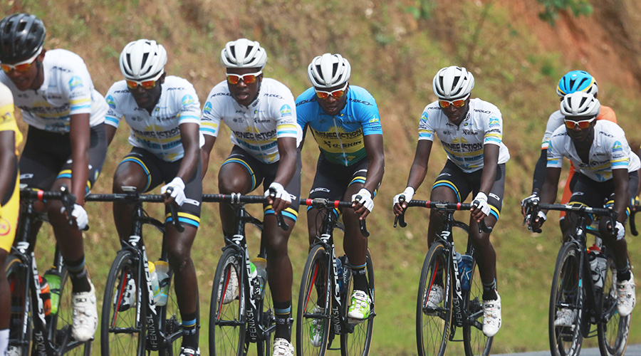 Yves Nkurunziza (front), Patrick Byukusenge (second) and Bonaventure Uwizeyimana (fourth) will not be part of Benediction Clubu2019s roster for Kivu Race on Saturday. / Sam Ngendahimana