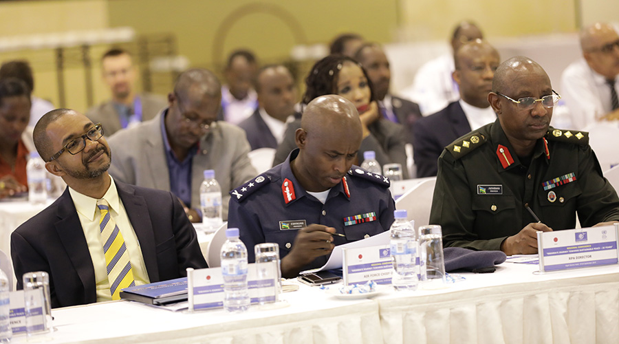 L-R: Stephen Rodrigues, the UNDP Resident Representative to Rwanda; Maj Gen Emmanuel Bayingana, the Air Force Chief of Staff, and Col. Jill Rutaremara, Director, Rwanda Peace Academy at the opening of a two-day regional conference on u201cRwandau2019s Journey Towards Sustainable Peaceu201d, in Kigali yesterday. Participants are reflecting on the progress the country has made since the end of the 1994 Genocide against the Tutsi, and speakers on Day I largely attributed the gains made over the years to visionary leadership. / Emmanuel Kwizera