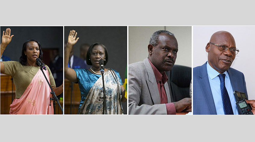 (L-R) Espu00e9rance Nyirasafari, Alvera Mukabaramba, Franu00e7ois Habiyakare and Dr. Augustin Iyamuremye.File