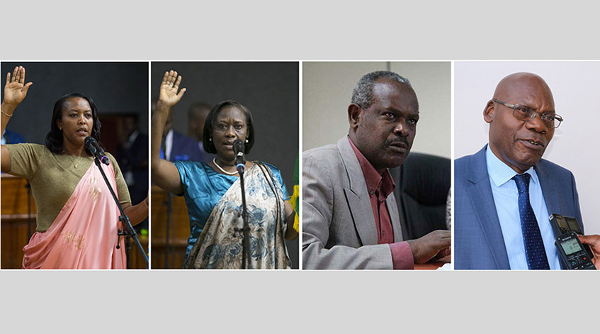 (L-R) Espu00e9rance Nyirasafari, Alvera Mukabaramba, Franu00e7ois Habiyakare and Dr. Augustin Iyamuremye.File
