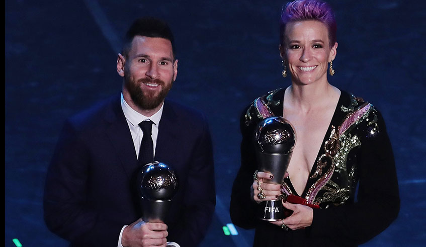 Megan Rapinoe (right) won the womenu2019s player award while Messi won the best menu2019s player. Net photo.