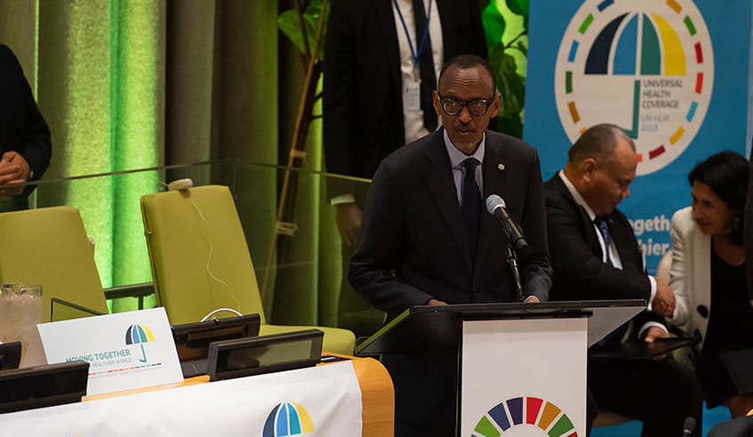 President Kagame speaks at a High-Level Meeting on Universal Health Coverage which was organised on the margins of the 74th United Nations General Assembly underway in New York yesterday. During his address, the President said that universal access to healthcare is a defining feature in modern society.   Village Urugwiro.