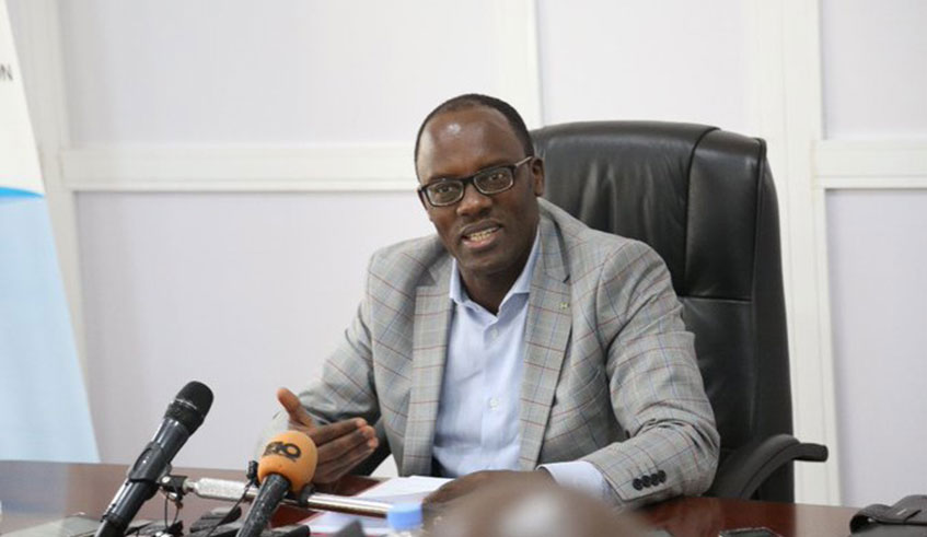 NURC Executive Secretary Fidu00e8le Ndayisaba speaks at the news briefing in Kigali yesterday. Net photo.