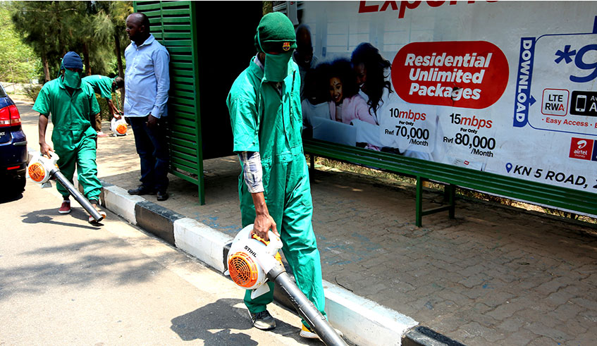 Royal Cleaning employees demonstrate how the new technology is used to clean streets of City of Kigali on September 20,2019. Craish Bahizi.