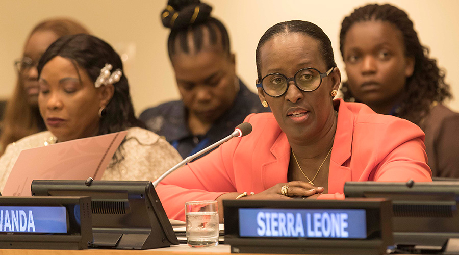 In her remarks, First Lady Jeannette Kagame addressed the equal participation of women and girls' in leadership and decision-making. / Courtesy
