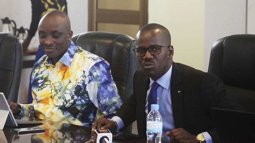 In this photo, Evode Uwizeyimana, the Minister of State for Constitutional and Legal affairs, was addressing the parliamentary Standing Committee on Political Affairs and Gender. / File