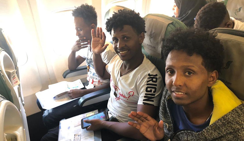 Some of the evacuees who arrived in Kigali on Thursday evening aboard a chartered plane from Libya. Photo: UNHCR.