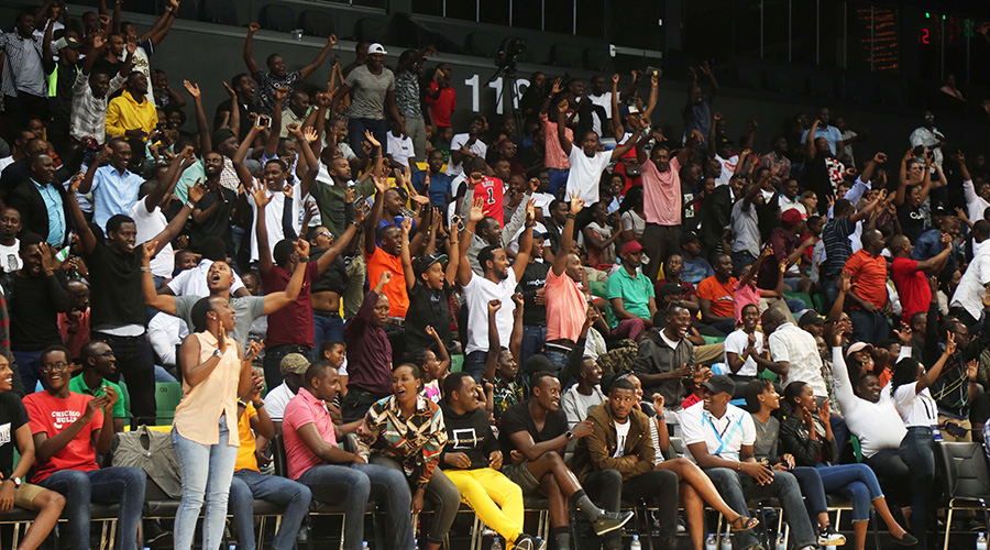 Fans cheer on Patriots Basketball Club at a sold out 10,000-seater Kigali Arena during the epic Game 7 of the playoffs finals against Rwanda Energy Group, which the former won 65-59 to retain the league title. /Sam Ngendahimana